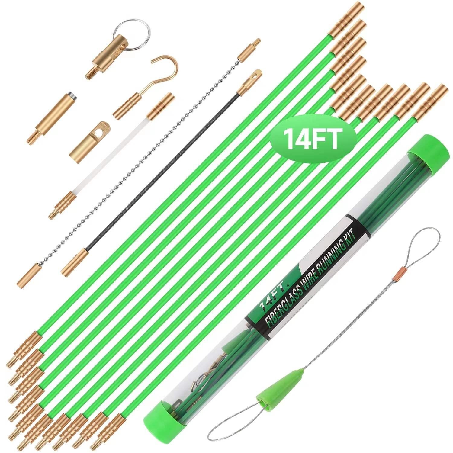 14FT Fiberglass Running Electrical Wire Cable Glow Rods Wire Pulling Fish Rod…
