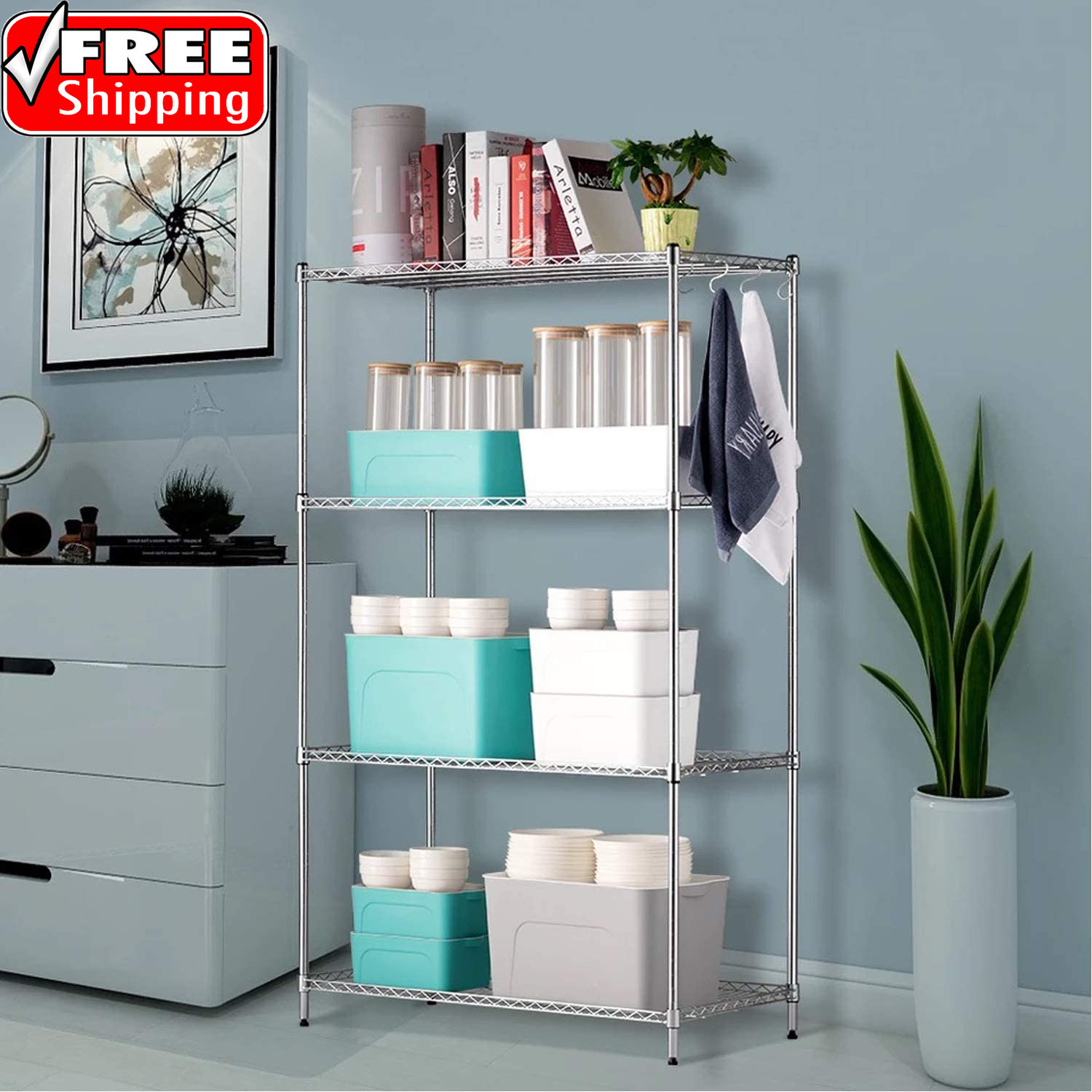54 Pack Wire Shelving Shelf Lock Clips, Black, ABS Plastic & Metal, 1″ Post Shel