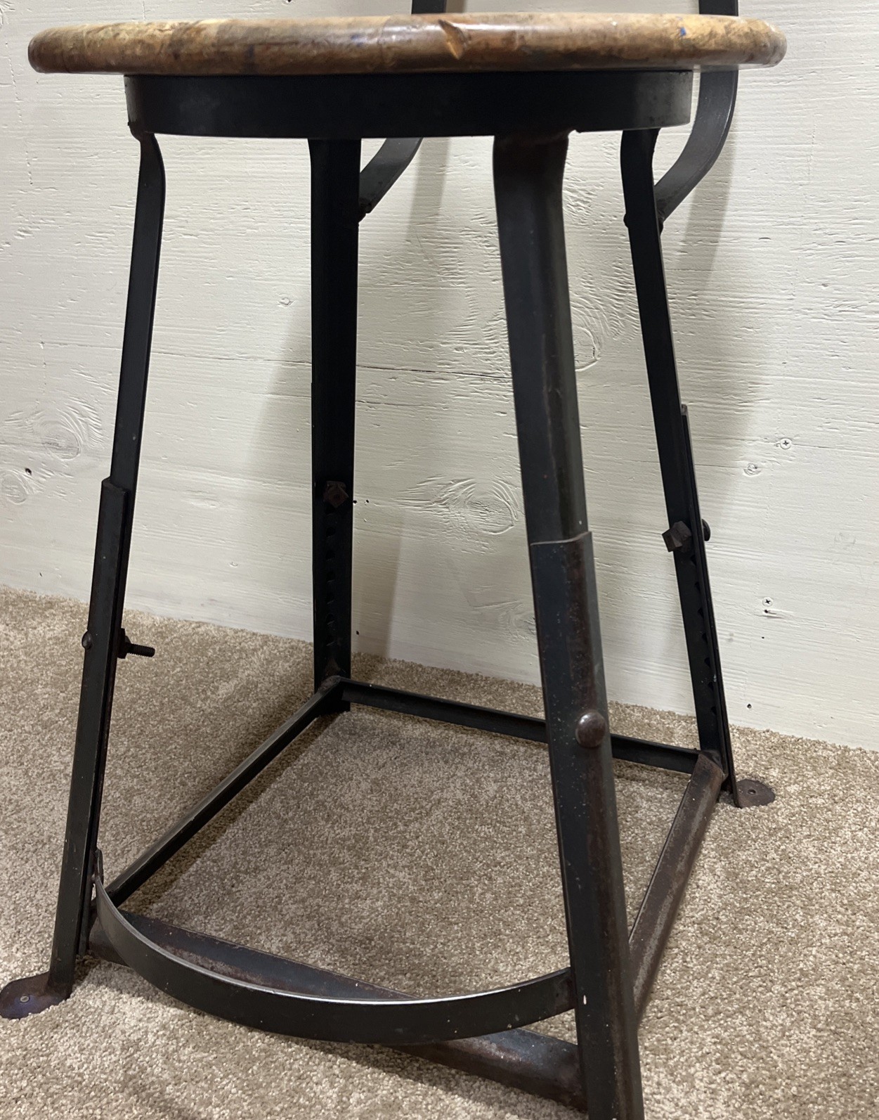 Vintage INDUSTRIAL STOOL bar metal steel shop chair mid century kitchen counter