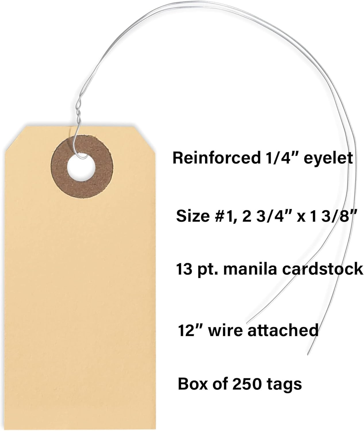 Shipping Tags with Wire Ties #1-2 3/4” x 1 3/8” – 250 Blank Manilla Tags with Wi