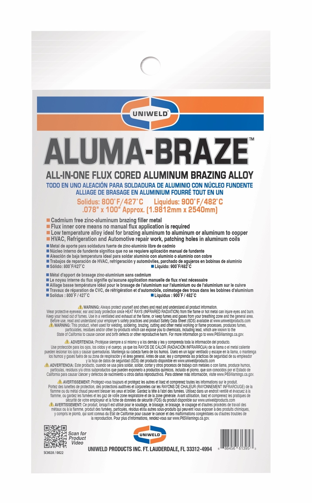 Uniweld UAB Aluma-Braze All-In-One Flux Cored Aluminum Brazing Alloy Soldering