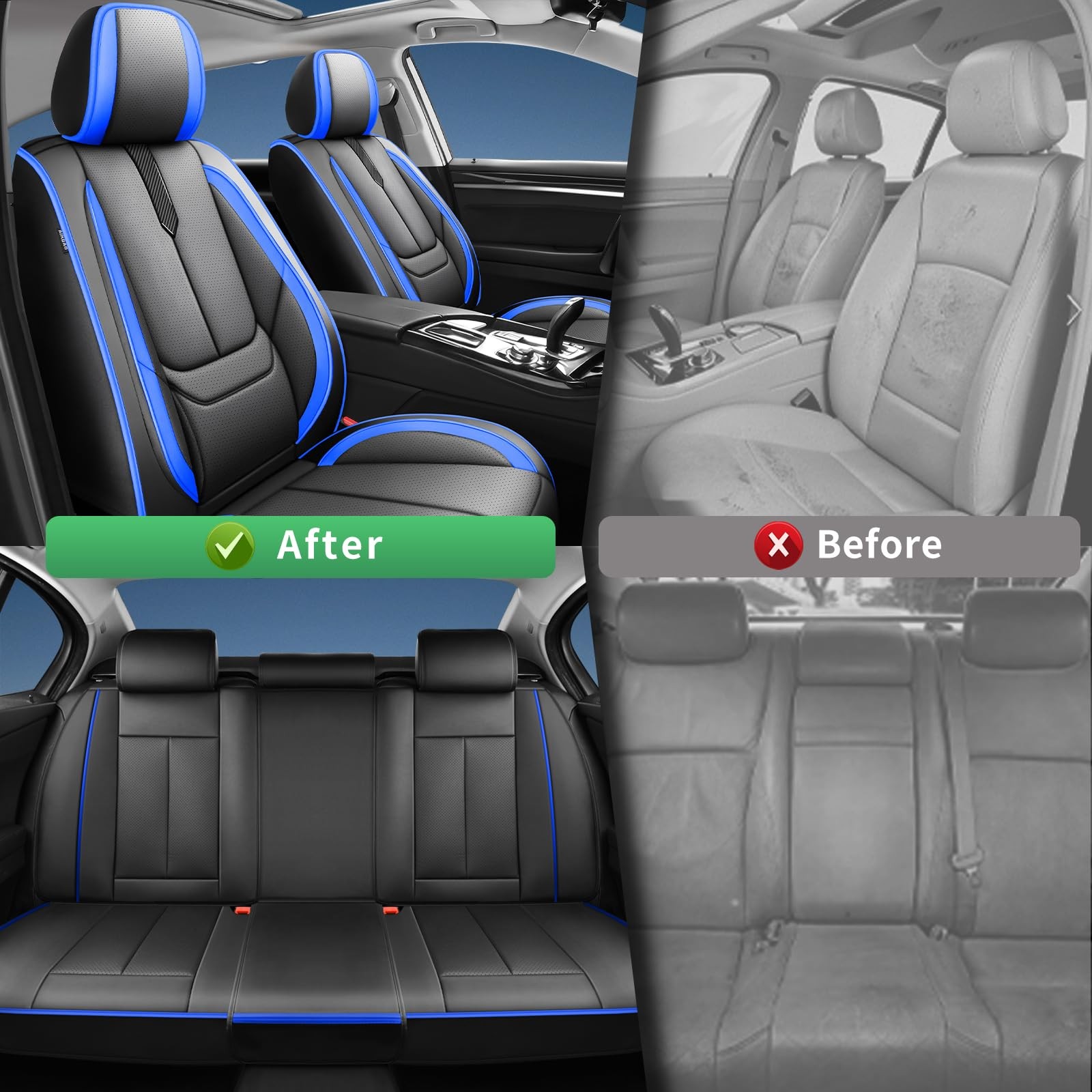 Jeep Patriot Seat Covers 2007-2017 Waterproof Leather Airbag Full Set Black Blue