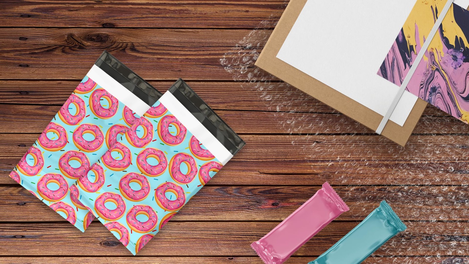100 PCS Sprinkled Donut Designer Poly Mailer Shipping Envelope 6×9 Inch