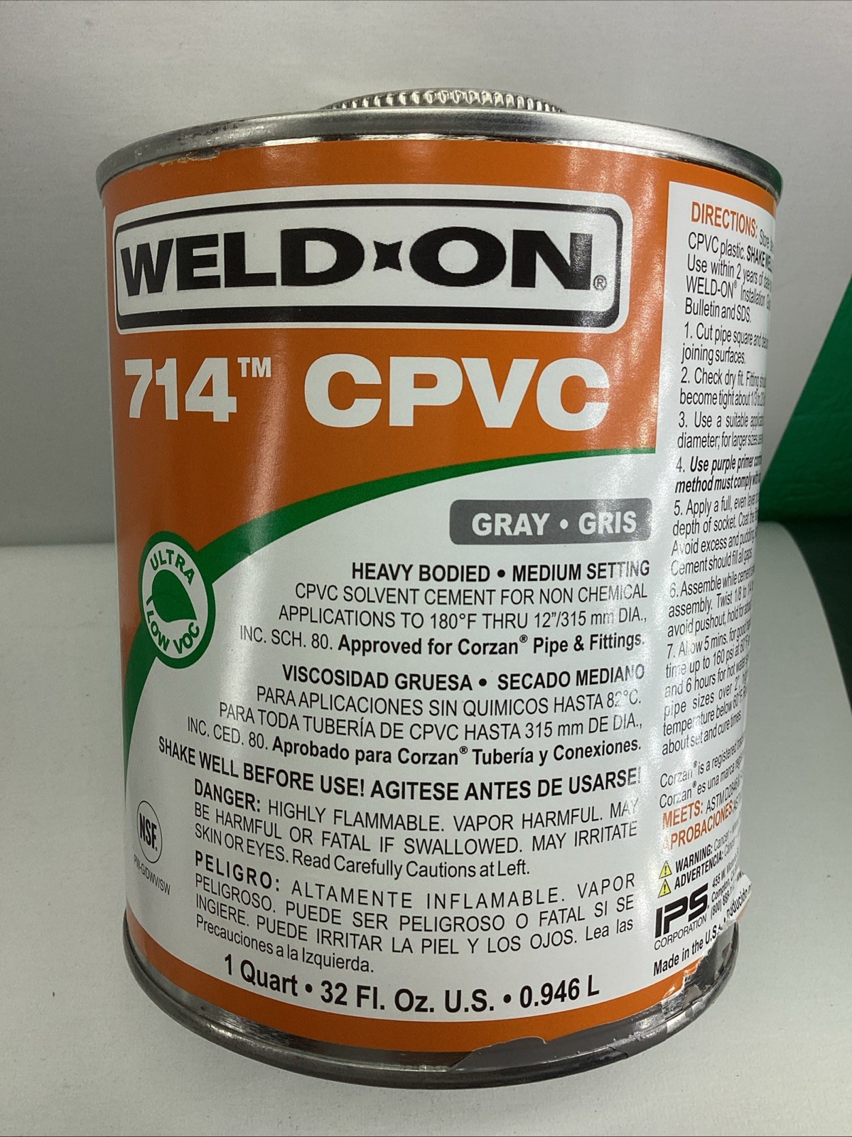 Weld On 714 CPVC Heavy Bodied Medium Setting HD Cement 1 Quart Gray Exp 10/2027
