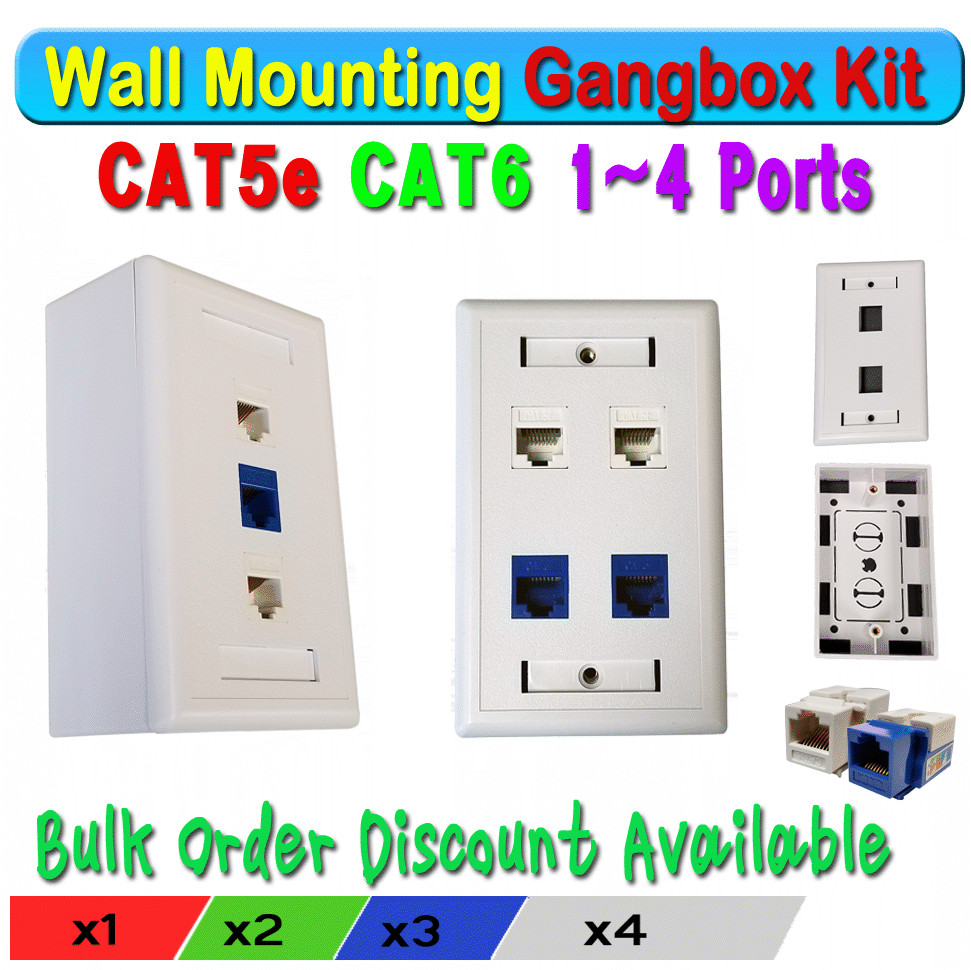 Cat5e Cat6 Network Junction Wall Surface Plate Box Kit Hide Wire Low Voltage