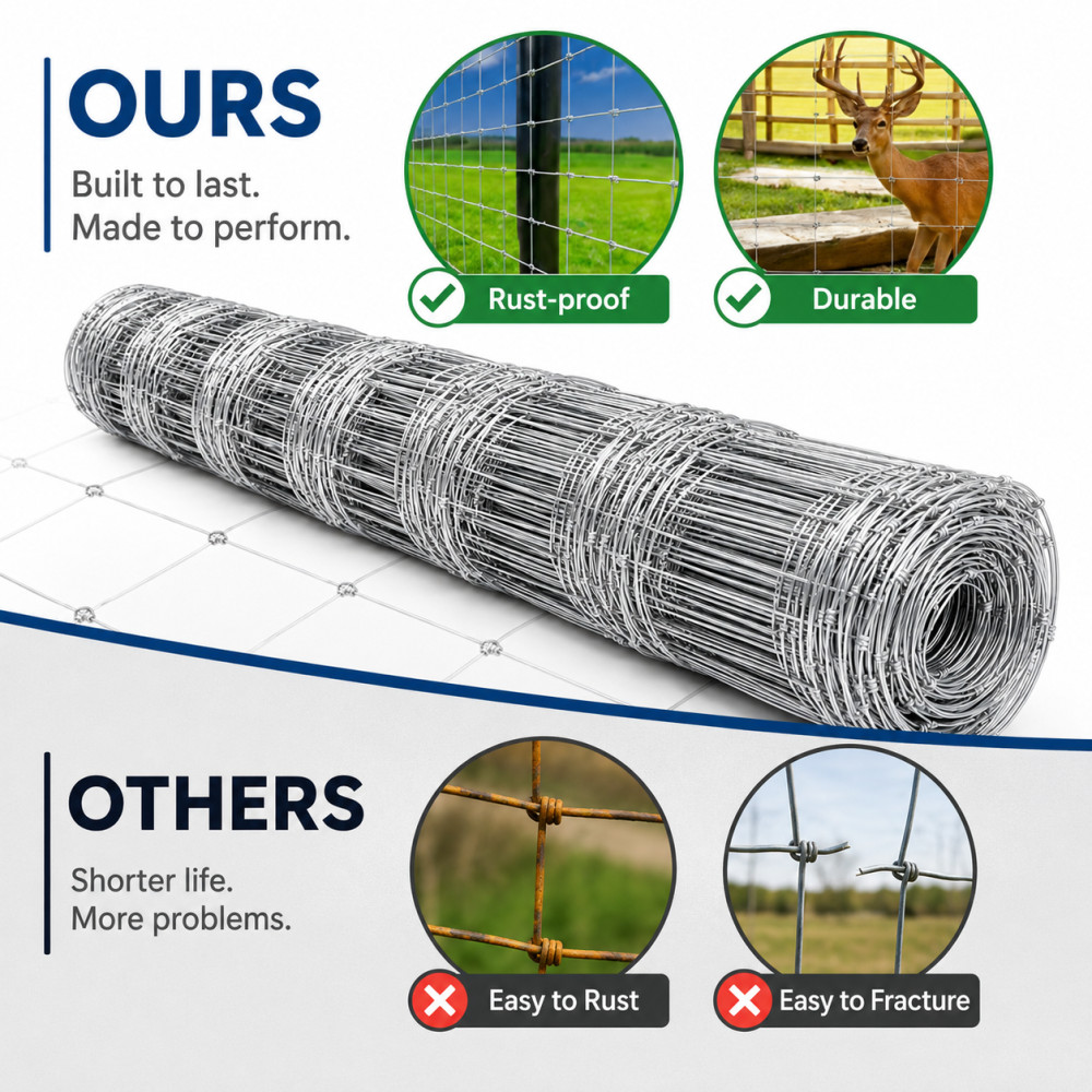 Livestock Fence,4.9*328FT Galvanised Iron Wire Farm Fence Deer Goat Cattle Fence