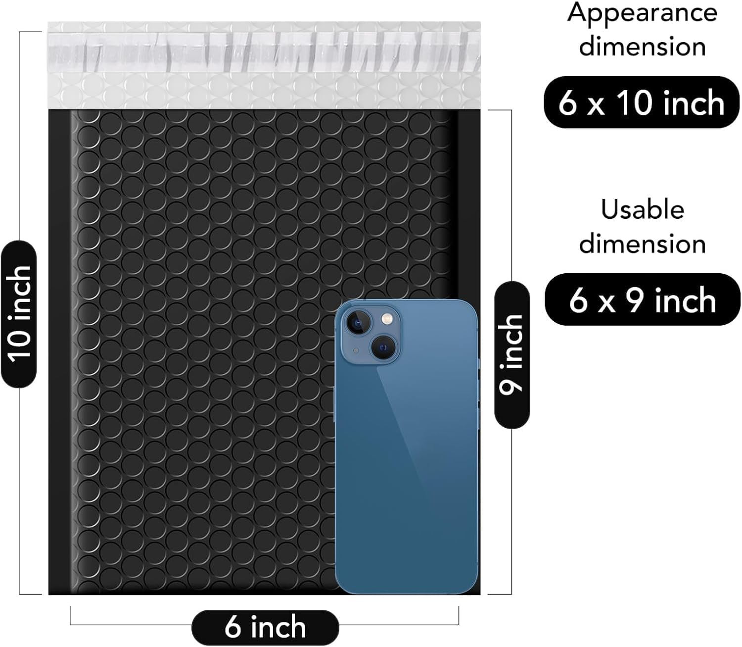 Bubble Mailers 6X10″ 100 Pack Black Padded Envelopes Usable Size 6X9″ Thick Mail
