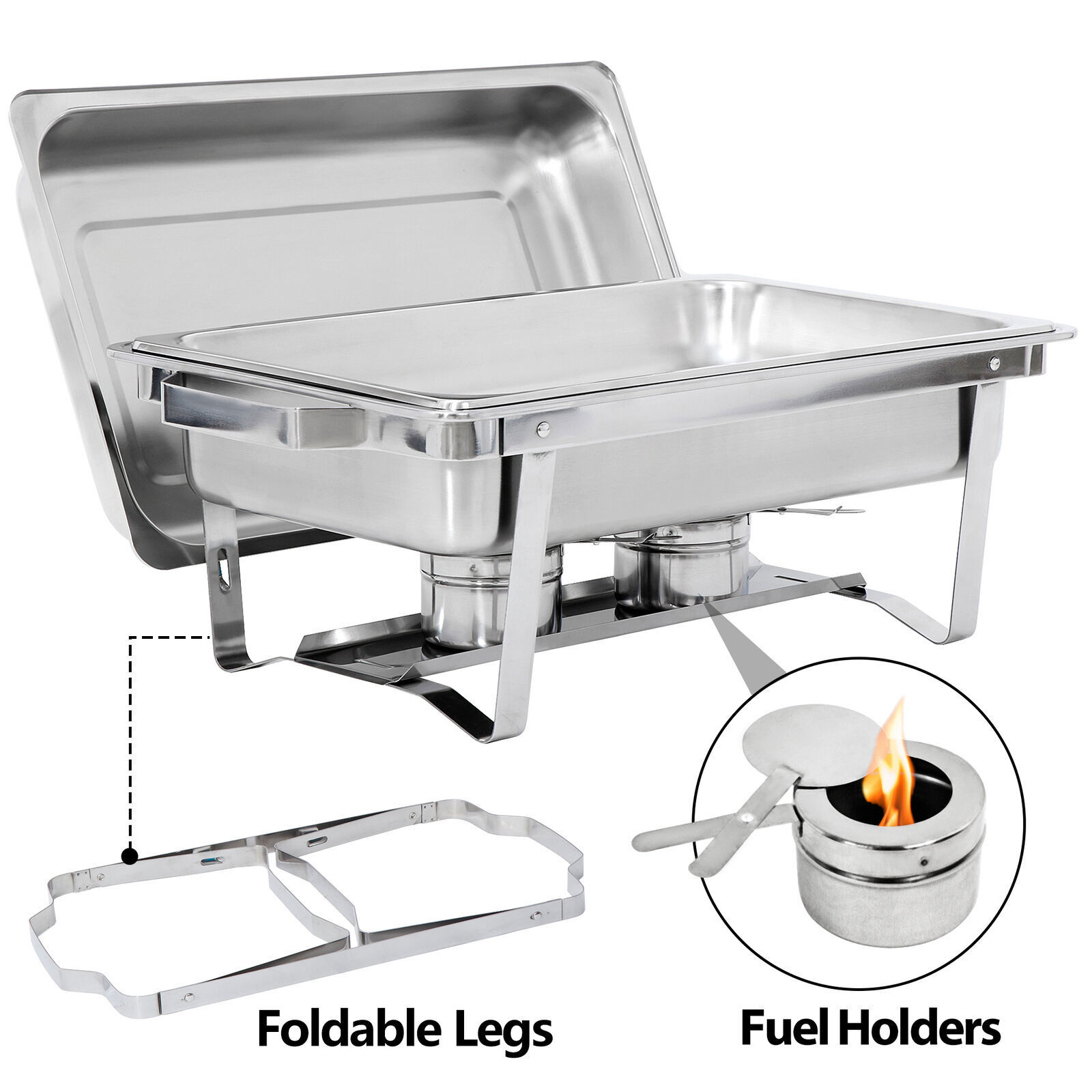 6x 8QT Chafing Dish Stainless Steel Chafer Complete Set with 2 Warmers Buffet