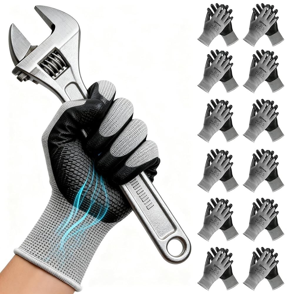 Smart Touch Work Gloves – 12 Pairs, 3D Comfort Stretch Fit, Nitrile Coated wi…