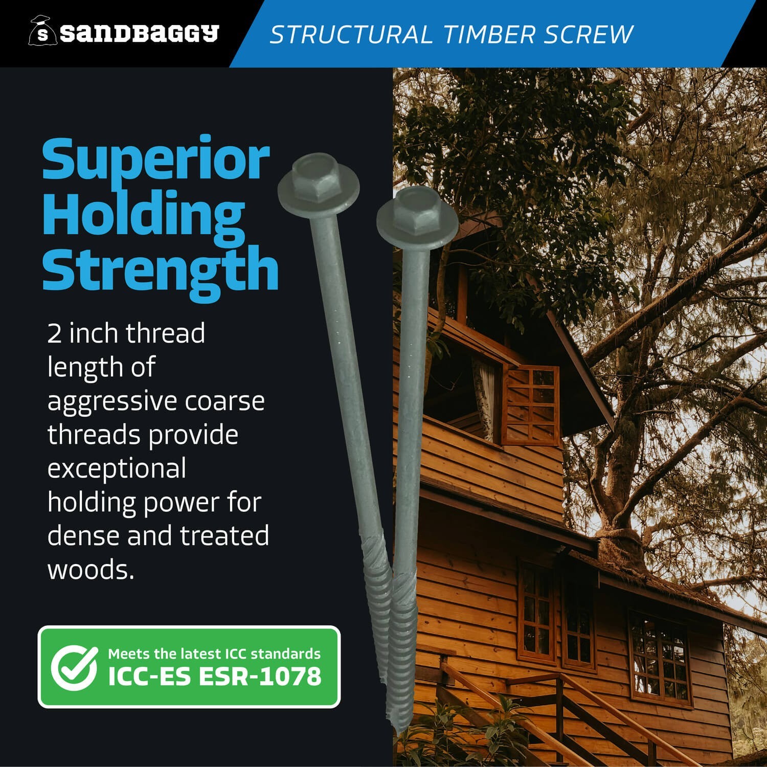10″ Structural Timber Screws – Countersunk (Hex Head) – Sandbaggy