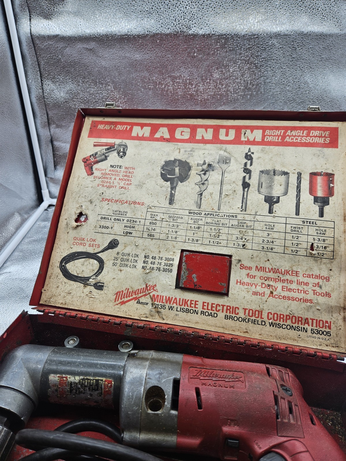 Milwaukee 1/2″ Magnum Pistol Drill 0234-1 w/ Right Angle & Case & Bits
