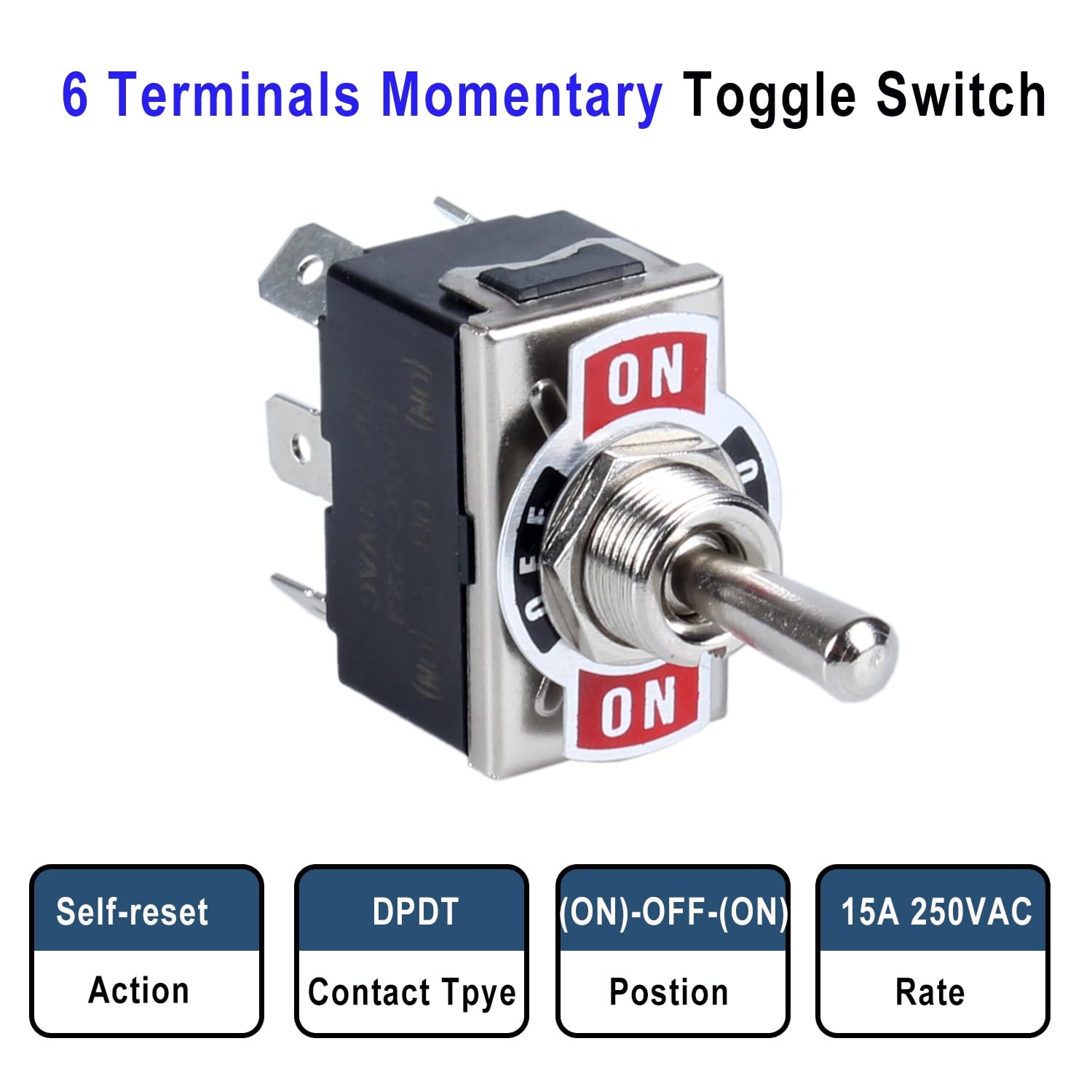 Momentary 6Pin Toggle Switch 30A 12VDC/ 20A 120VAC ON/Off/ON 3 Positions Elec…