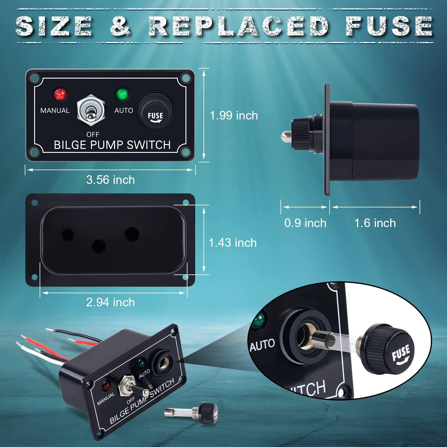 Rocker Toggle Switch Panel and Fuse DC 12V 24V Max 15A SPST On/Off Marine Switch