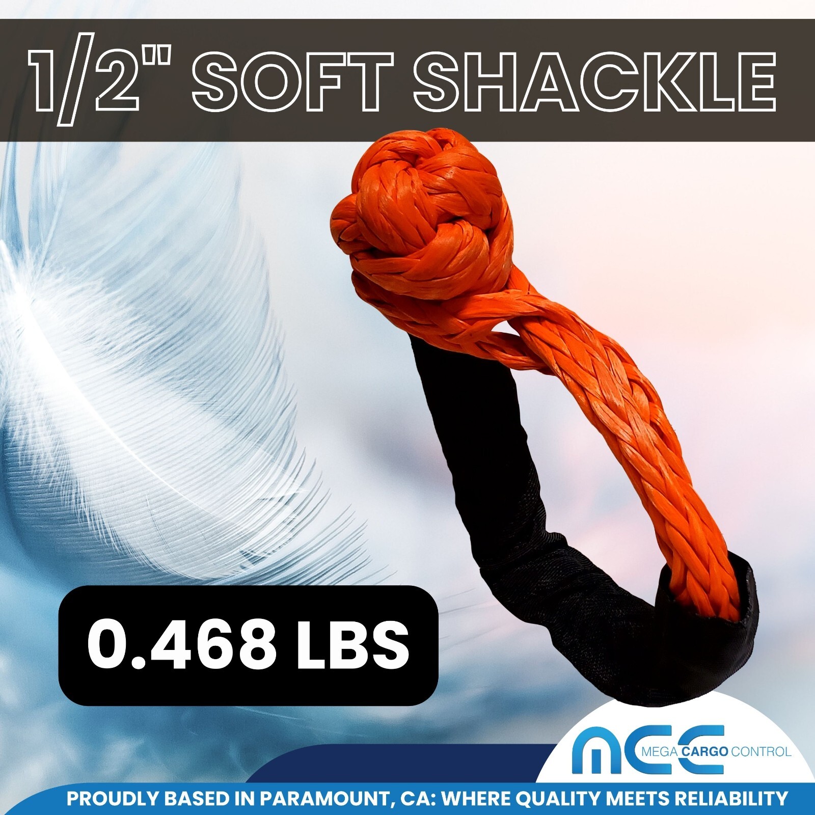 2 PC 1/2» x 22» Synthetic Soft Shackle Tow Rope Recovery Strap 37,400LBS