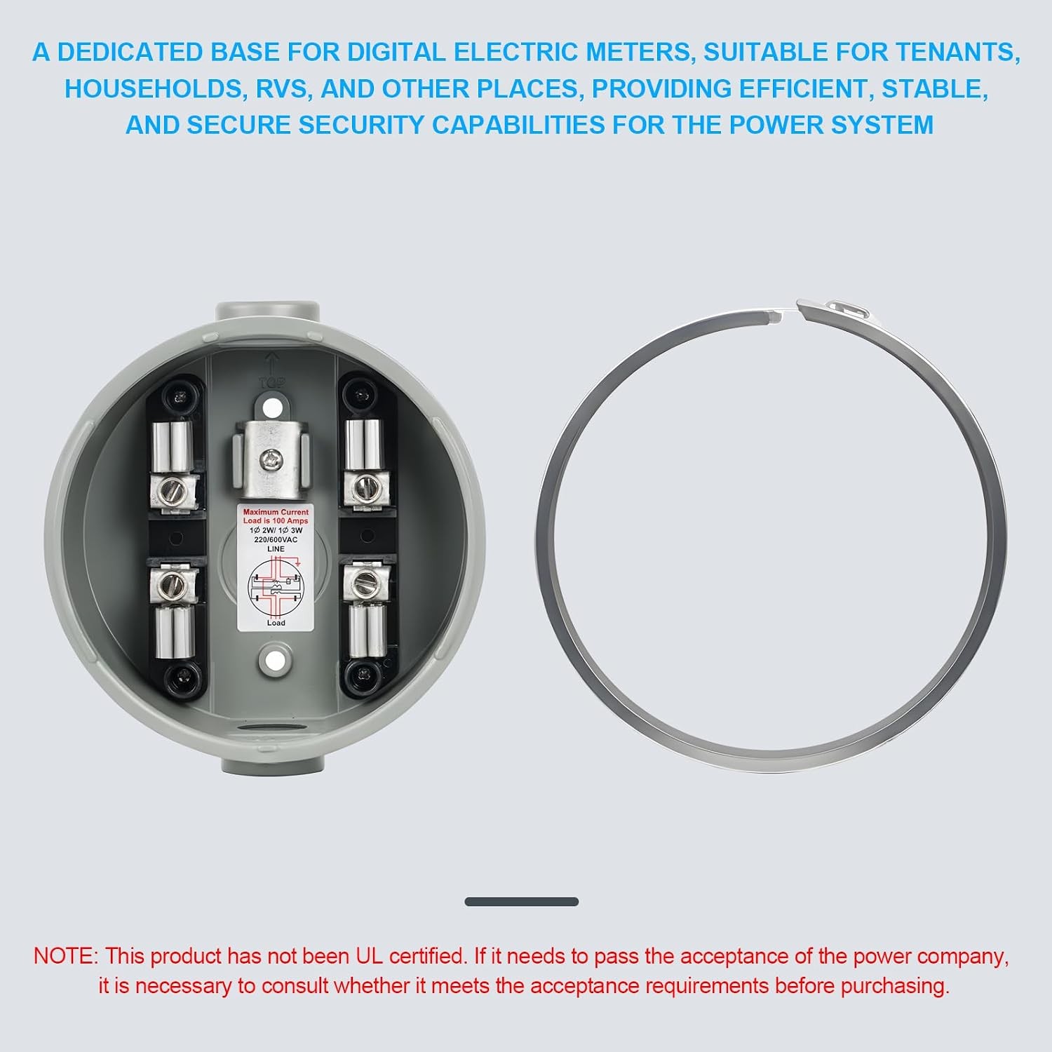 100 Amp Meter Socket 4 Jaw Meter Base 240V 3 Wire Ring Type with Horn Bypass Met