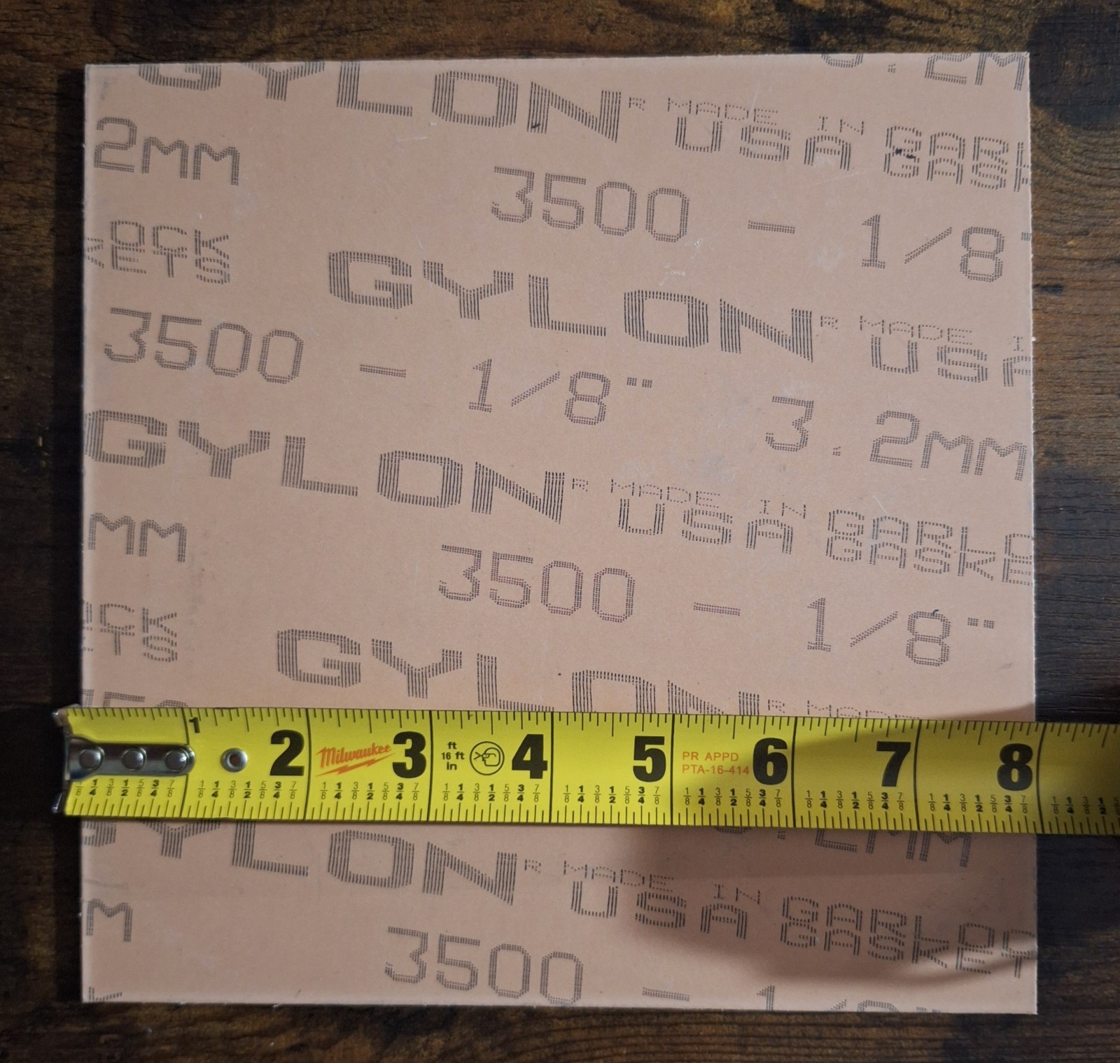 Gasket Sheet Material Garlock Gylon 3500 Square 8″ x 8″, 1/8″ Thick