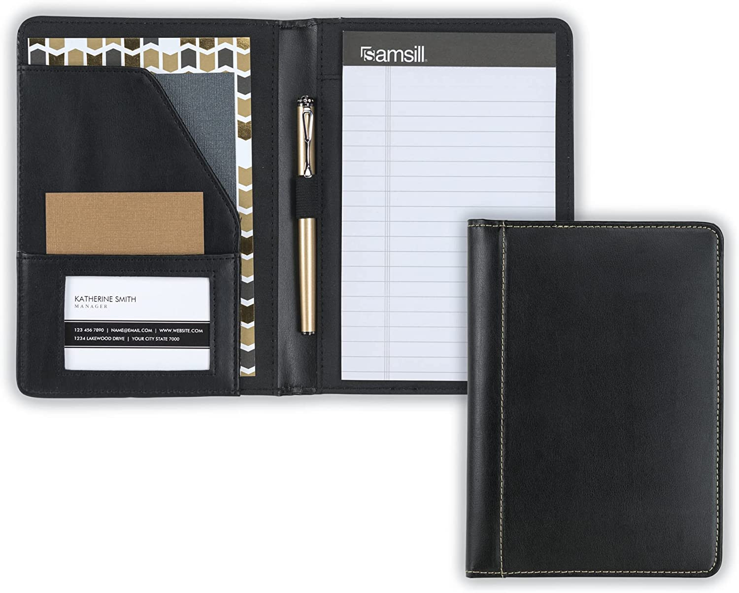 Leather Portfolio, Mini Size Business Interview Professional Padfolio – Black
