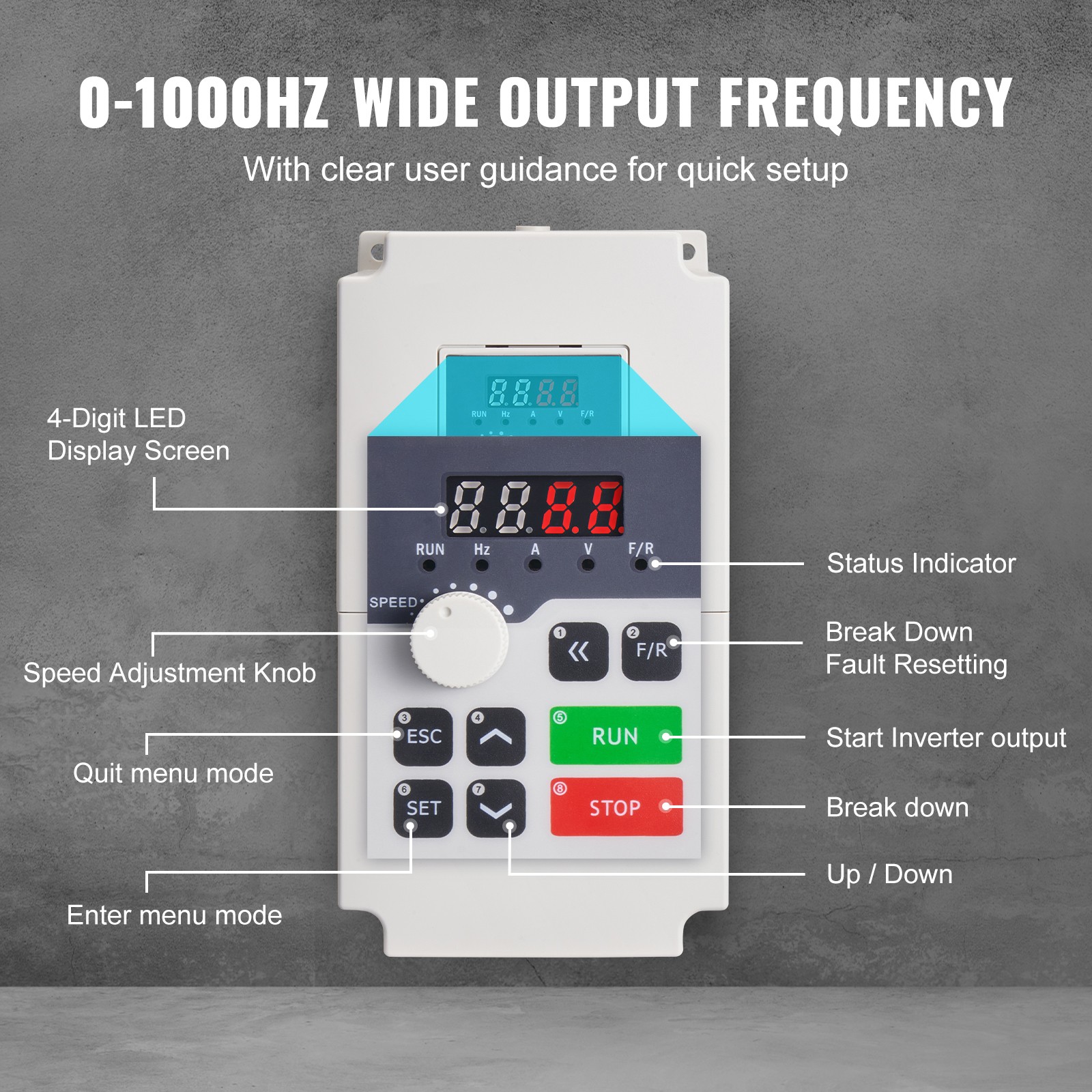 VEVOR 4KW Variable Frequency Drive VFD 220V RS485 5HP Motor Inverter Converter