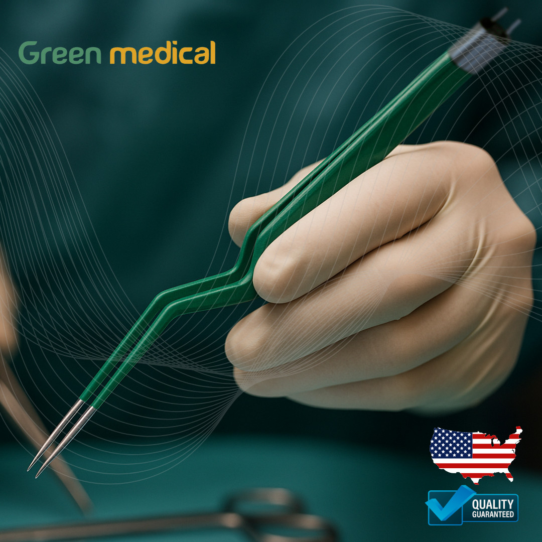 Reusable Non-Stick Bayonet Bipolar Forceps 8″ Green Electrosurgery Instruments