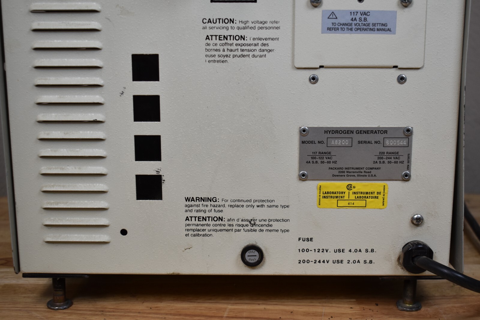Packard Hydrogen Generator A8200 Model 8200 100-122 VAC