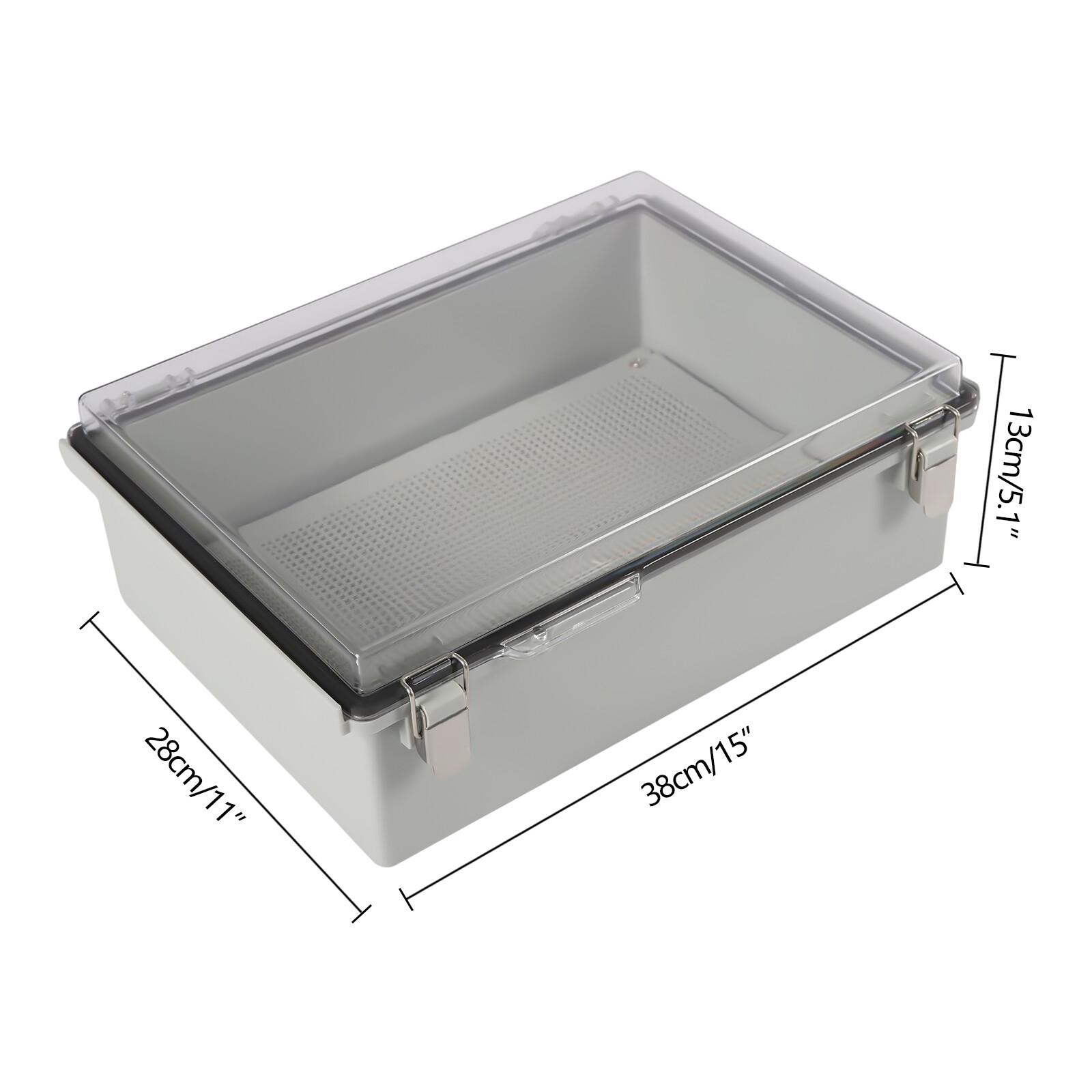 Wall Mount Hinged Cover Junction Box with Stainless Steel Latch and Clear Lid