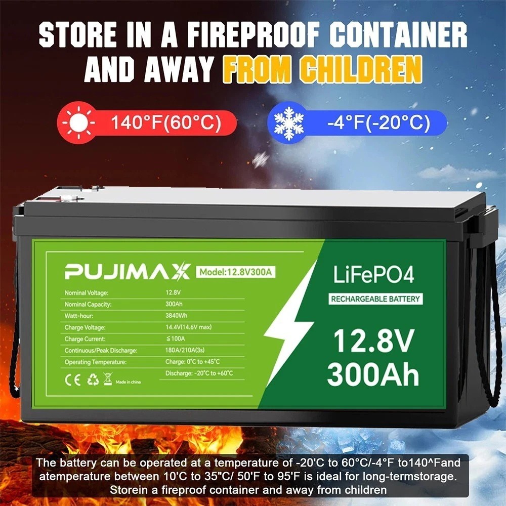 12V 300Ah LiFePO4 Lithium Battery for Solar Back Up System Marine Build in BMS