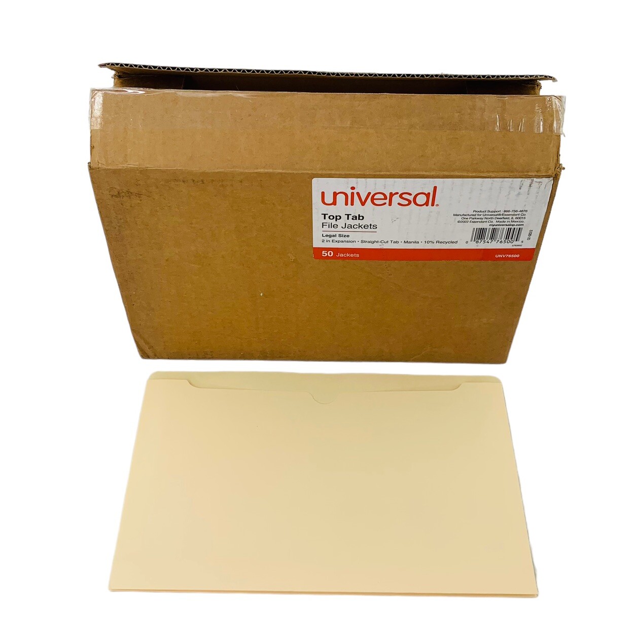 50 Count Universal Top Tab Legal Size File Jackets 2″Exp Straight-Cut Tab Manila