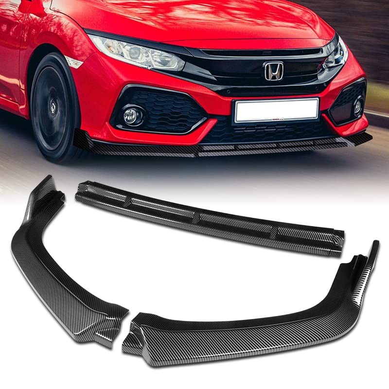 5pc Painted Carbon Front Bumper Lip Side Skirt Diffuser Honda Civic Si 2017-2021