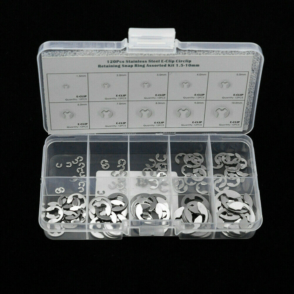 Stainles Steel E Clips C Circlip Kit Retaining Ring 120 X Assorted M1.5 – M10m