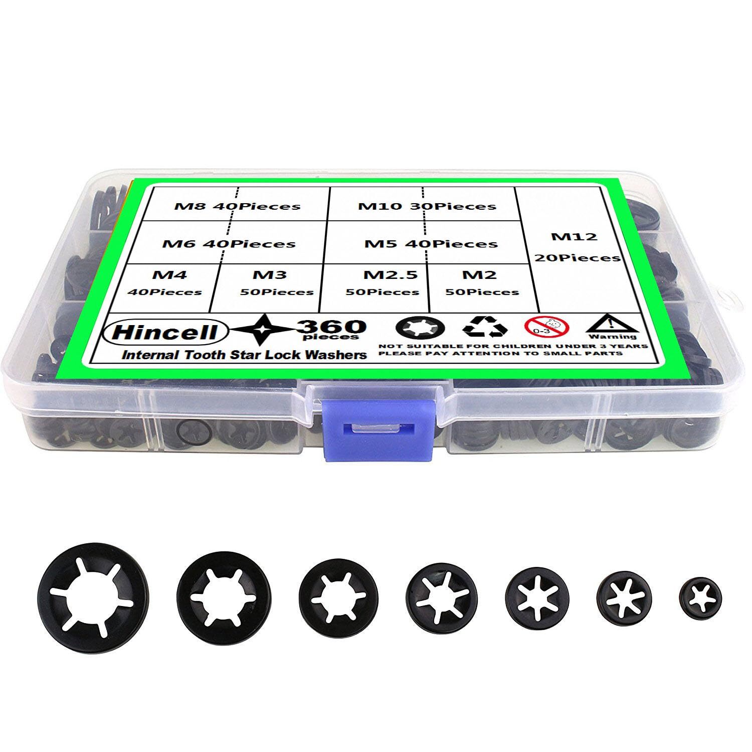 320 Pieces 7 Sizes Push Nuts Assortment,Internal 320 pieces 7 Sizes, Black