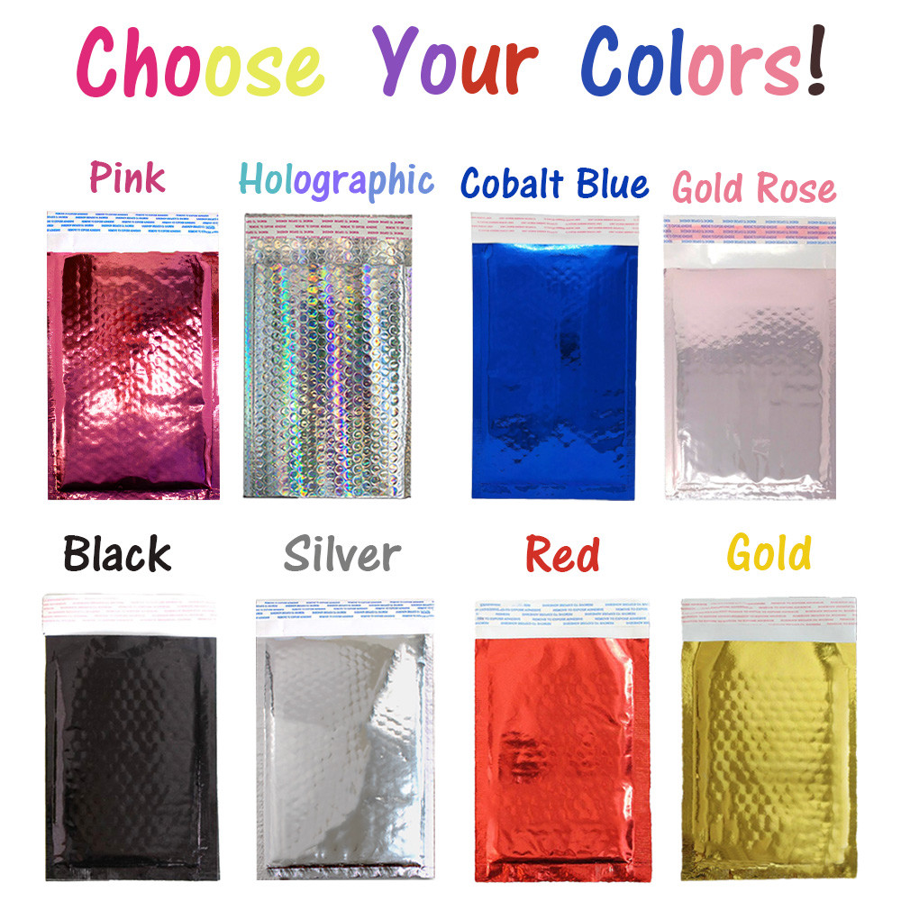 5×9 Reflective Metallic Bubble Mailers, Padded Shipping Mailing Glossy Envelopes