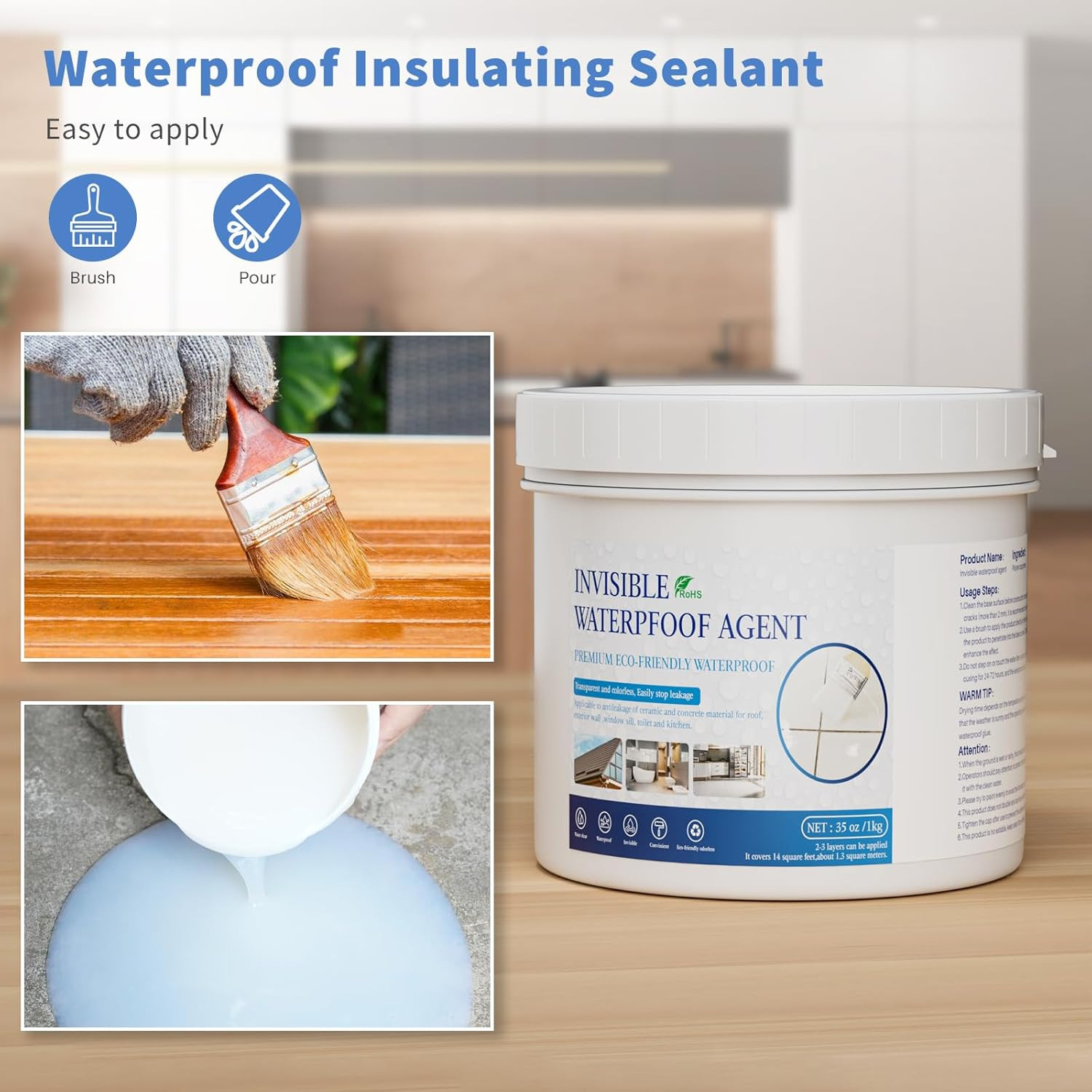 Sellador Impermeable Transparente 35oz Para Techo Pared Bano Interior Exterior