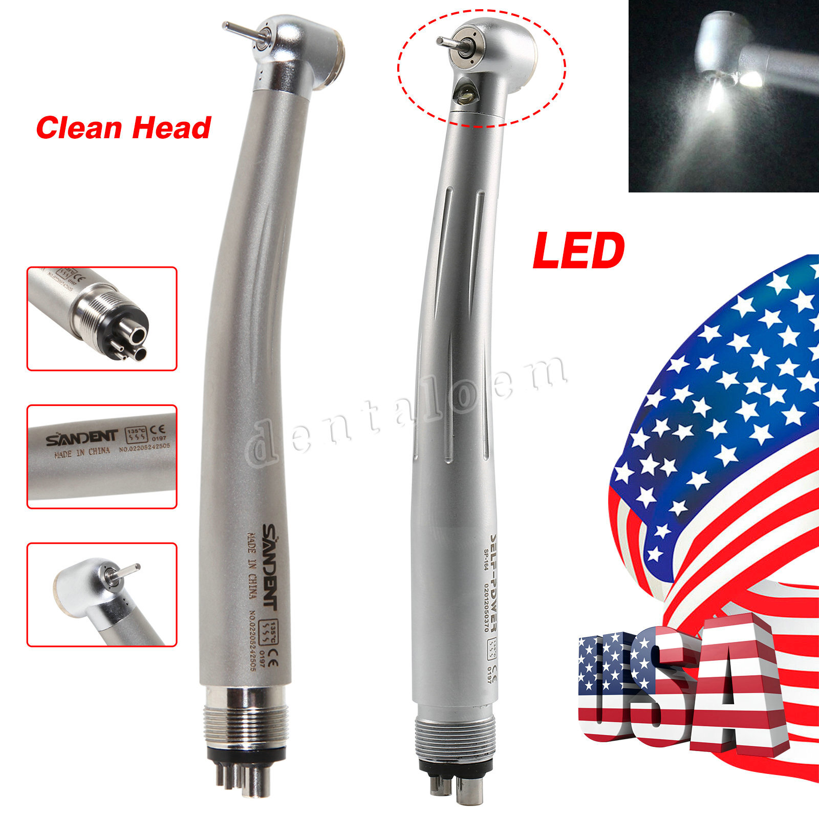 Dental No-LED / LED E-generator High Speed Handpiece Push Button 4Hole Turbine