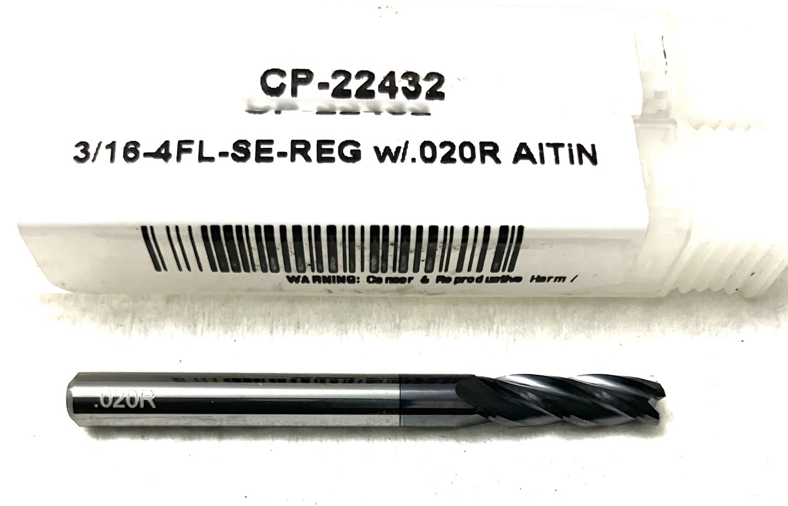 Carbide Plus CP-22432 3/16″ 4FL Corner Radius End Mill 0.02R Carbide AlTiN NEW
