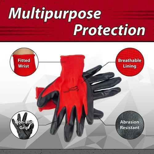 Nitrile Work Gloves, Abrasion Resistant, OSFM (12 Pairs)