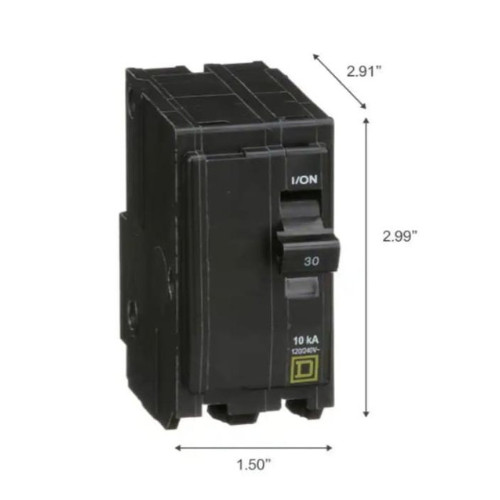 Square D QO230CP 30 Amp 2-Pole Circuit Breaker 120/240V 10kA Plug-On QO Series