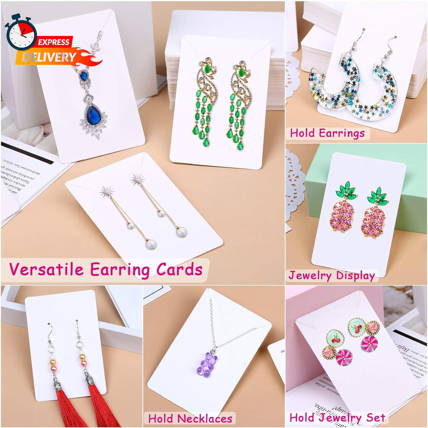 Anezus White Earring Packaging Kit – 400 Pcs with Display Cards, Self-Sealing Ba