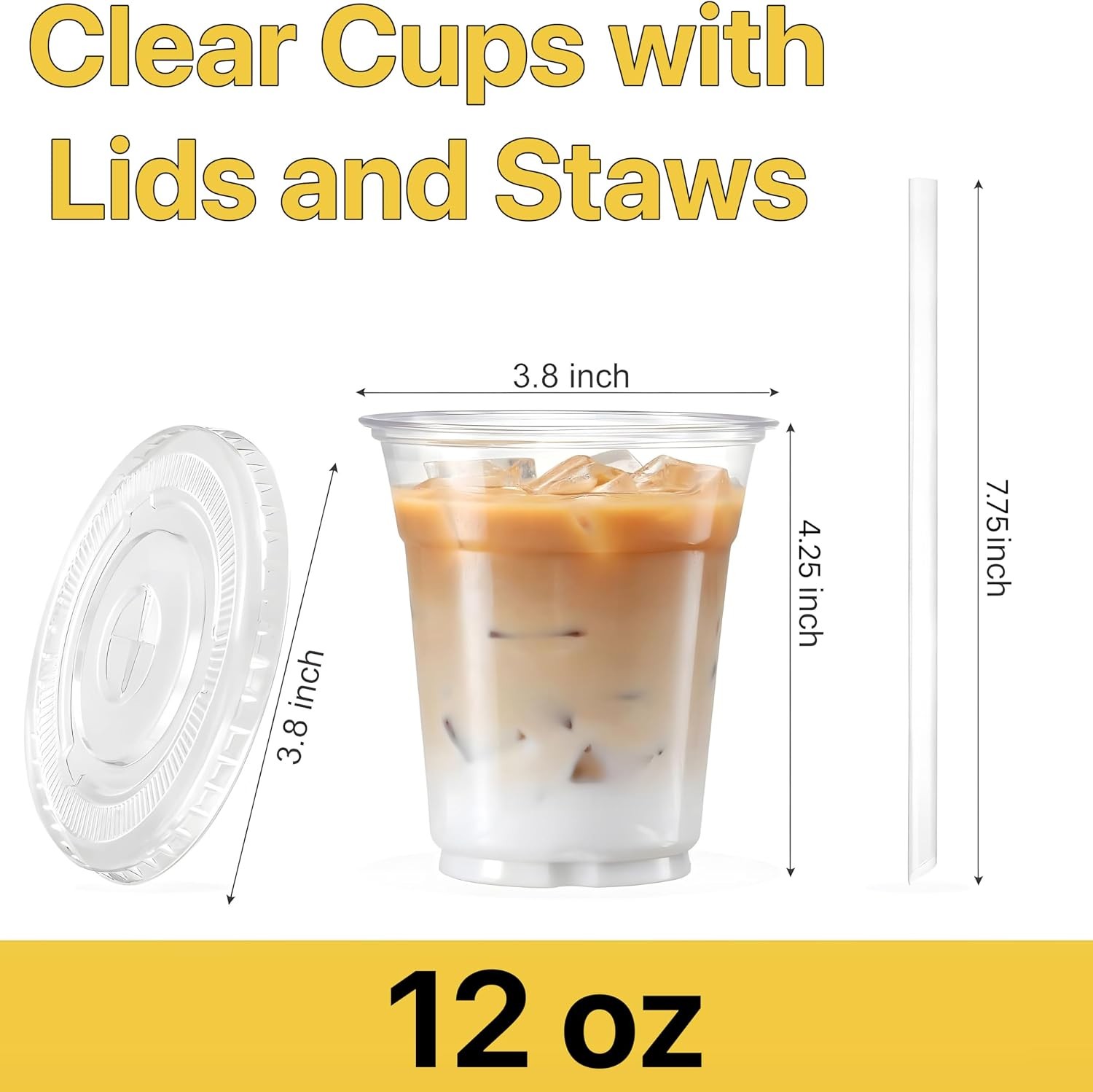 Plastic Clear Cups [12 oz] with Lids and Straws [10 Set] Disposable Cold