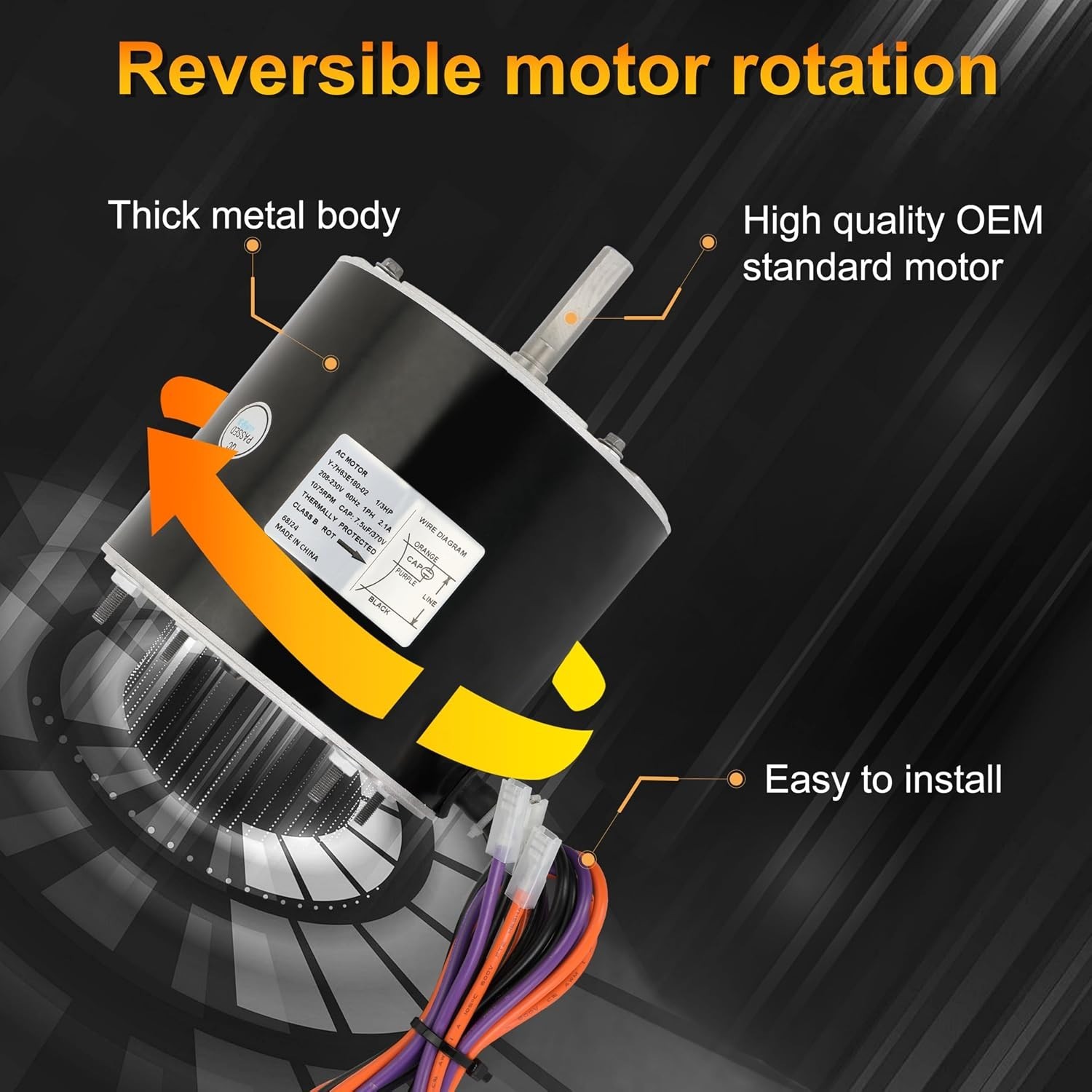68J24 Condenser Fan Motor Replaces Lennox 68J2401, 1/3 HP, 208/230V 1 Phase