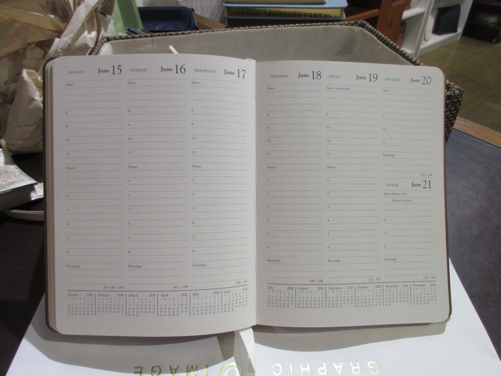 2026 Datebook Desk Diary Planner Patent Leather Cover Graphic Image RED