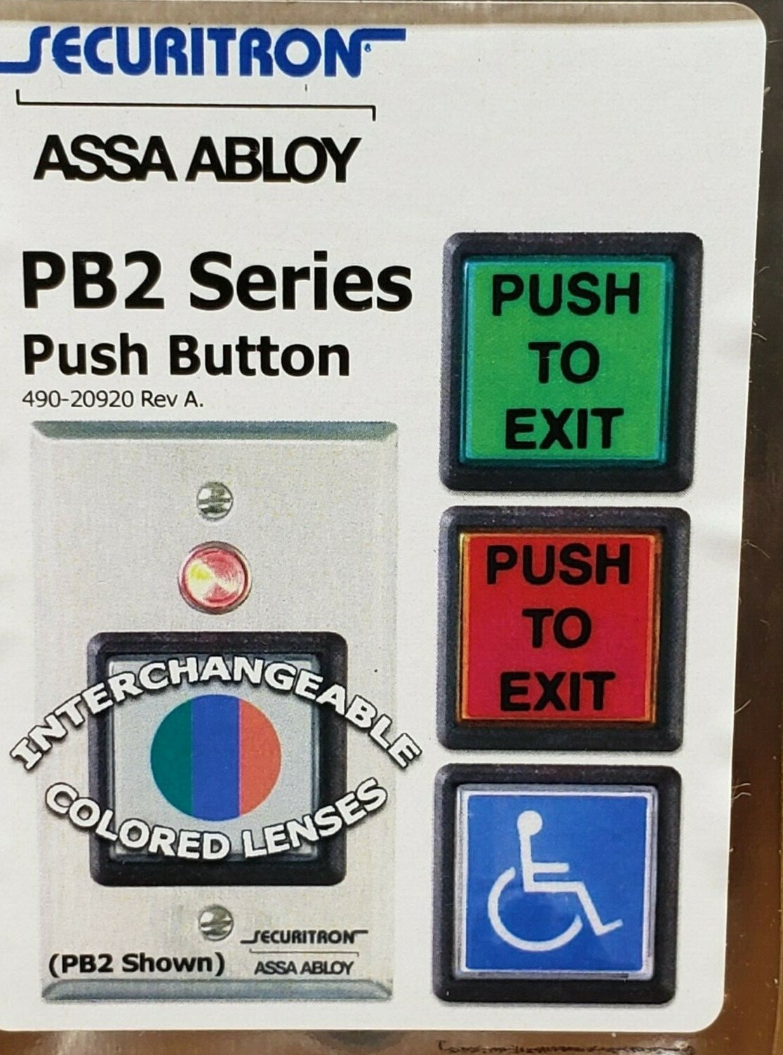 NEW SECURITRON PB2 Stainless Steel Illuminated Push to Exit Button 3-Lenses