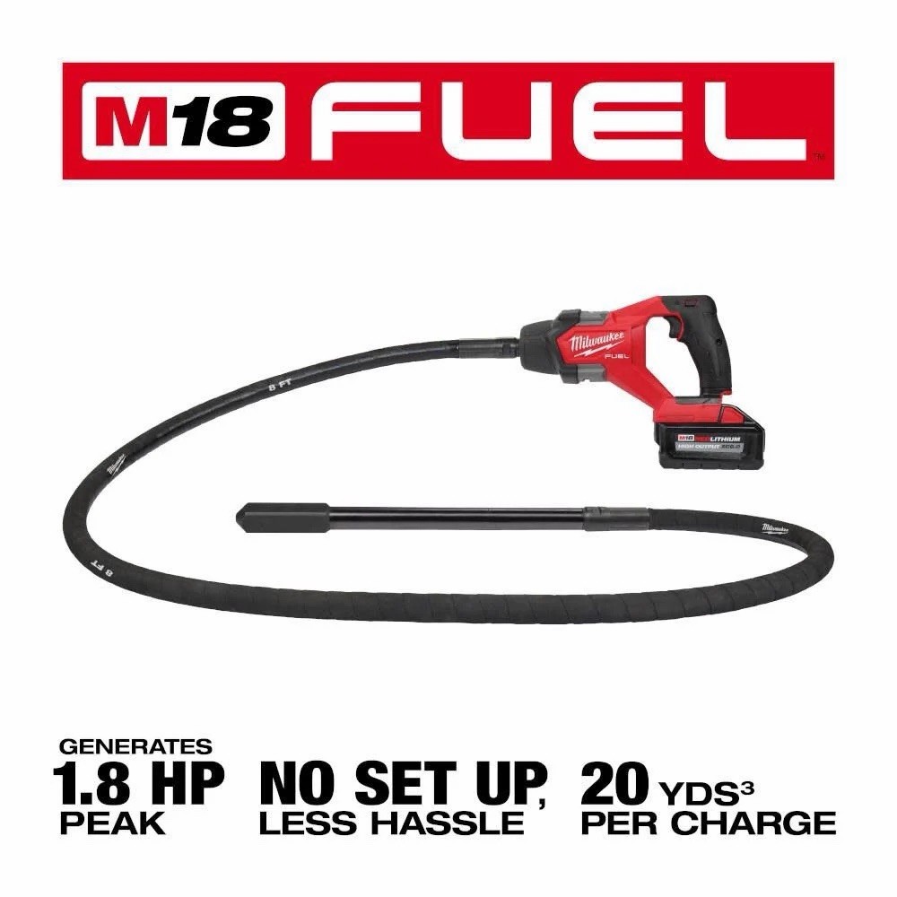 Milwaukee 2911-21 M18 FUEL 18V 8′ Cordless Concrete Pencil Vibrator Kit