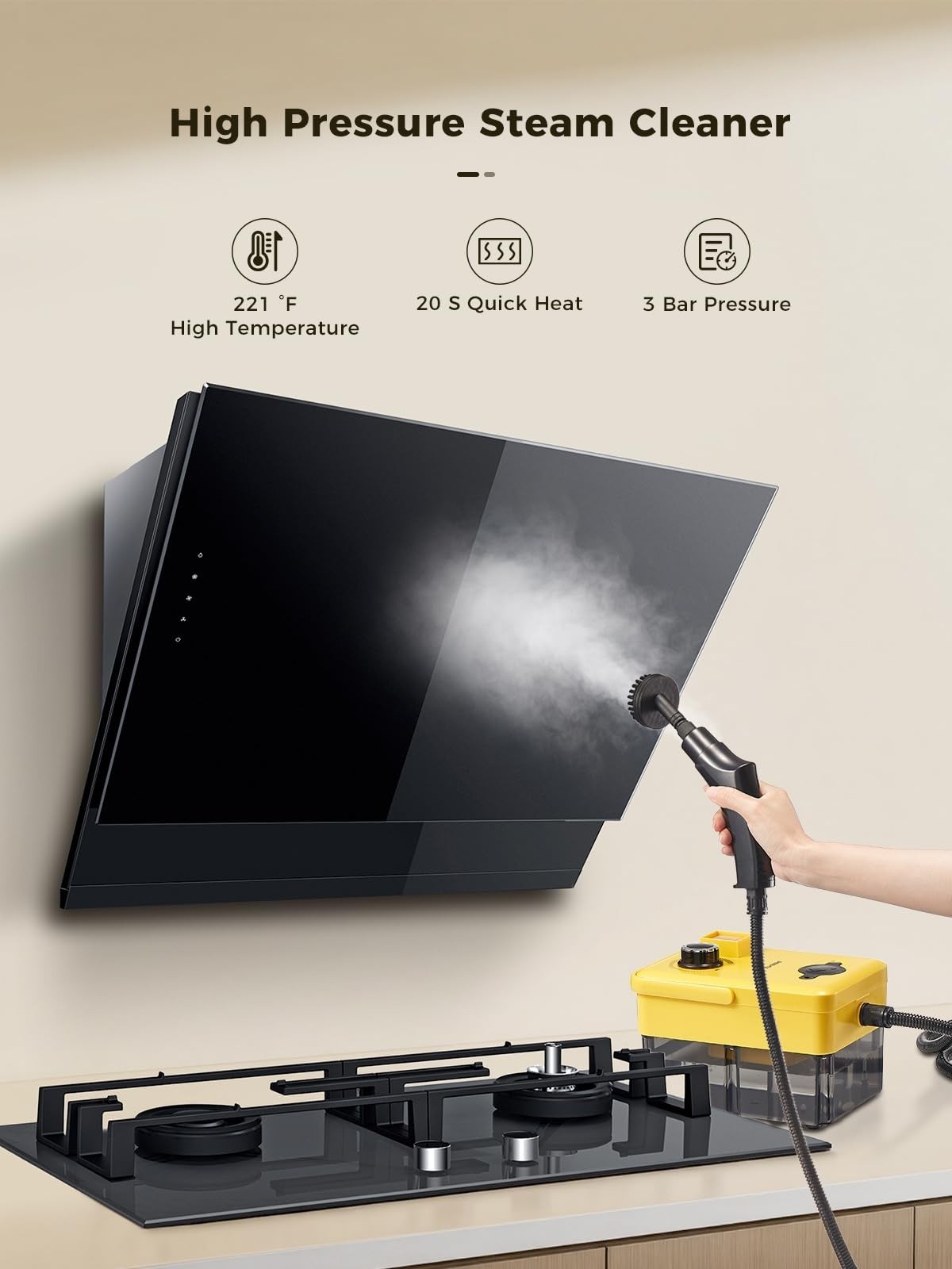 2500W Handheld Steam Cleaner with Attachments for Home & Kitchen