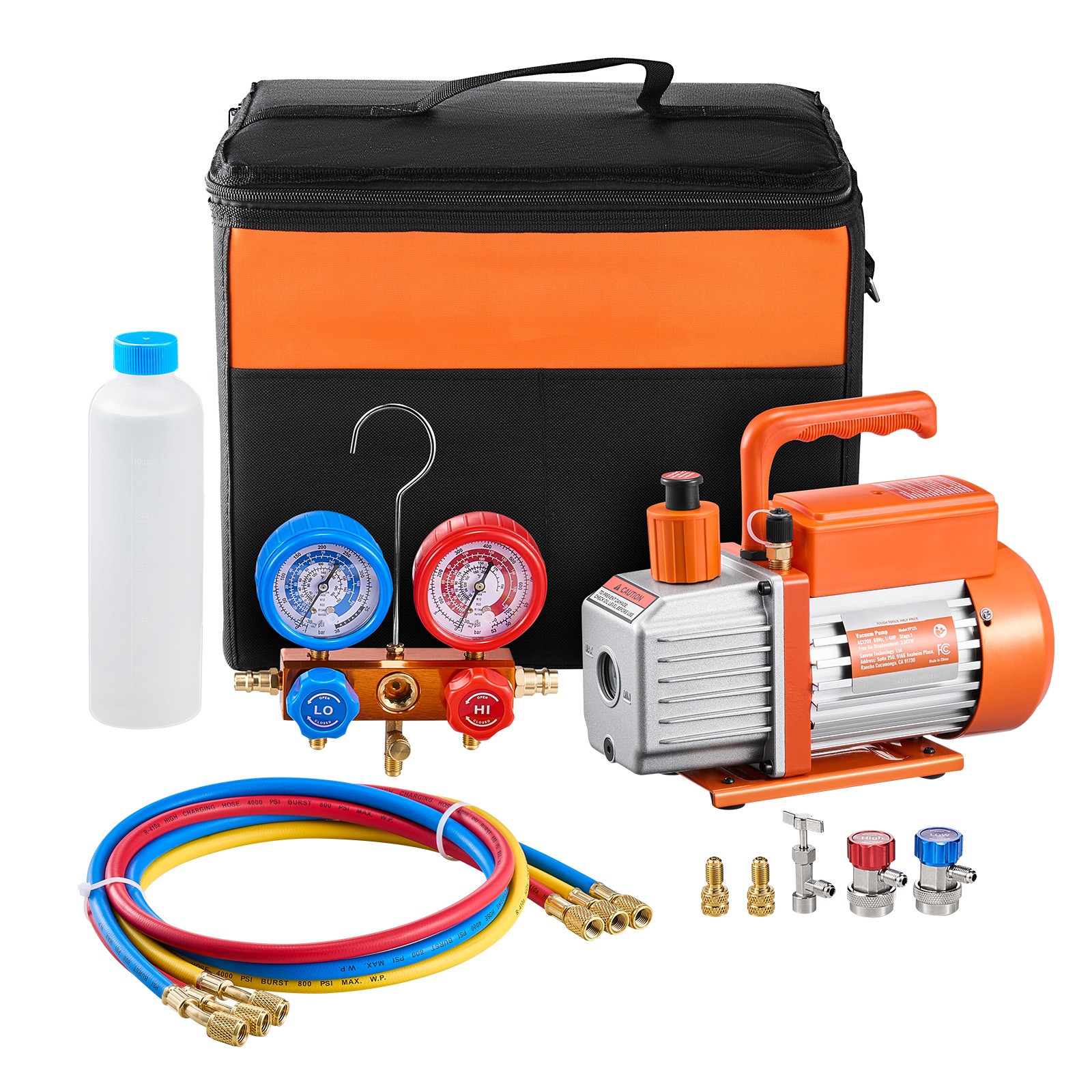 3.5 CFM HVAC Single Stage Rotary Vane Vacuum Pump and Manifold Gauge Kit