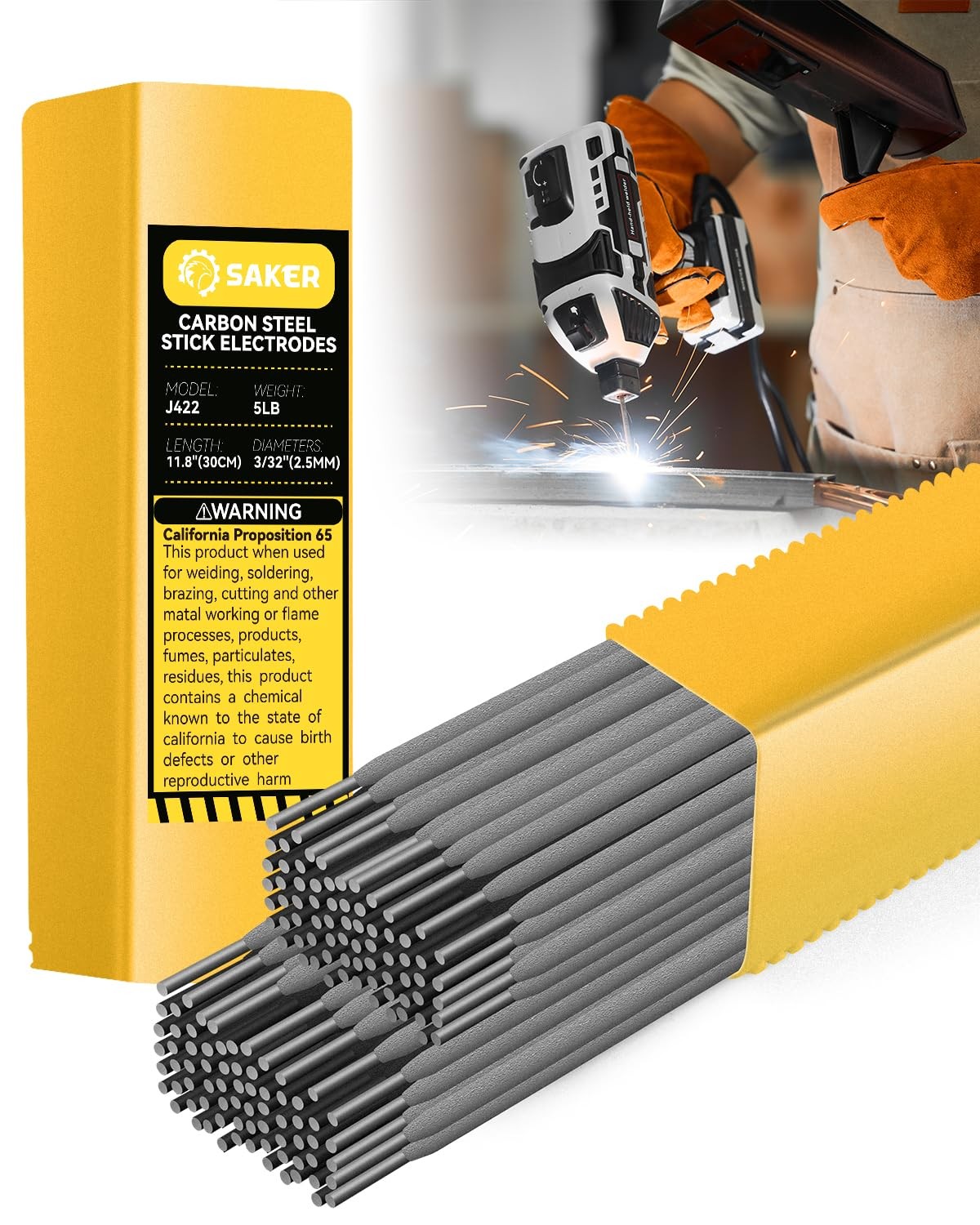 Saker E6013 Welding Rod 3/32» 5LB Carbon Steel Stick Electrodes