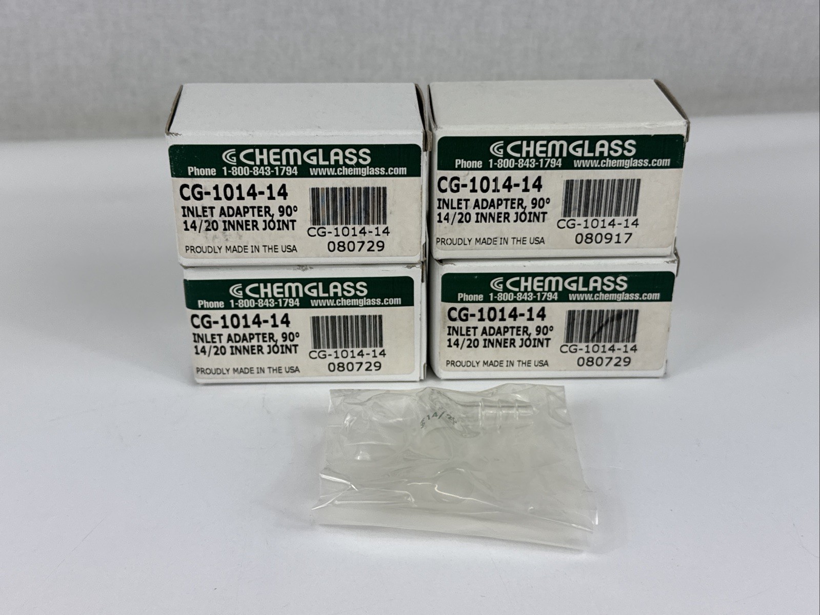 4x Chemglass CG-1014-14 Inlet Adapter 90 – 14/20 Inner Joint