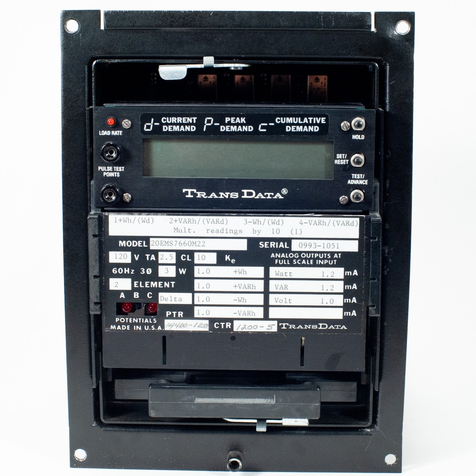 TRANSDATA 20EMS7660M22 Power Meter 120v / 60Hz – Untested but 100% guaranteed