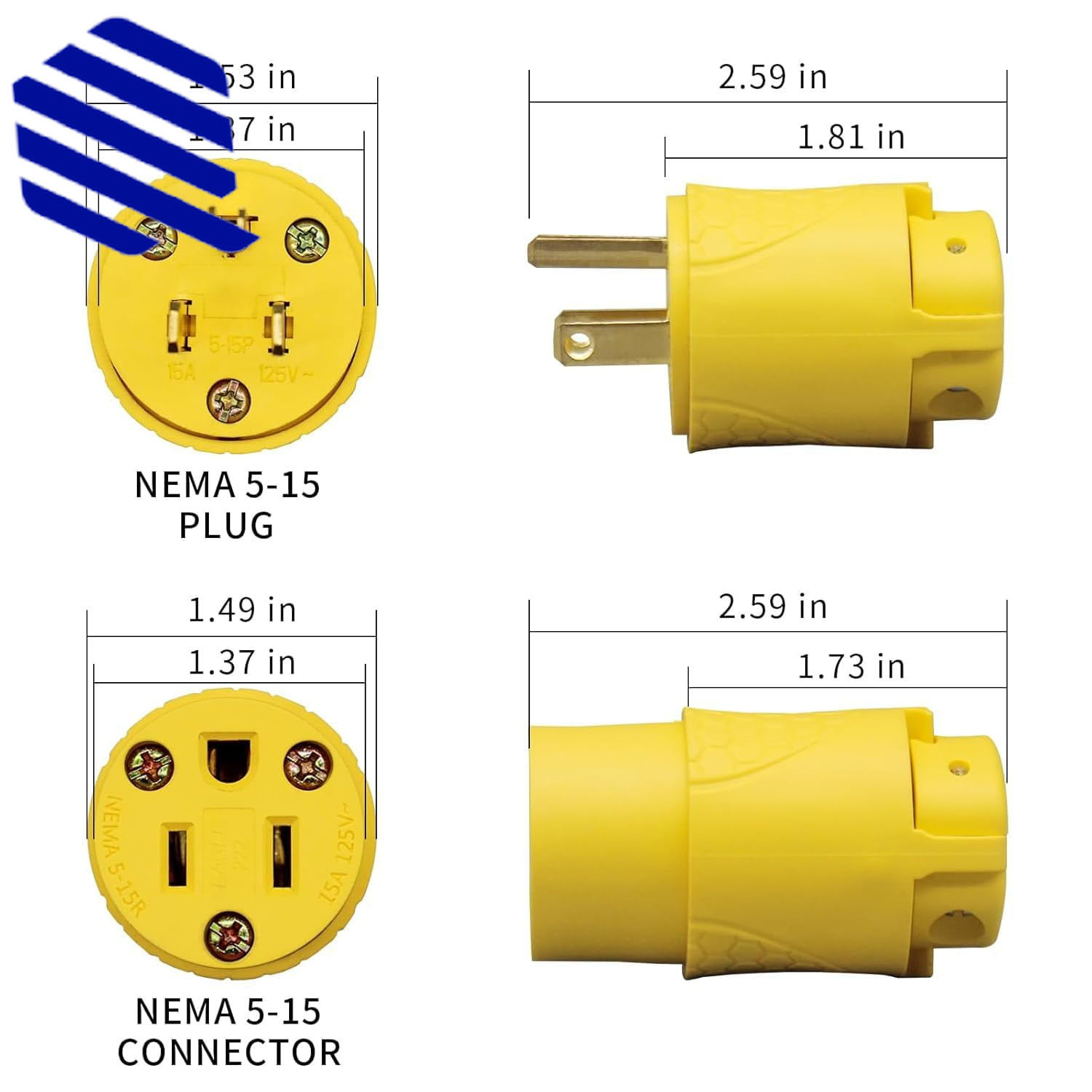 Electrical Replacement Plug & Connector Set Extension Cord Ends Male and Female