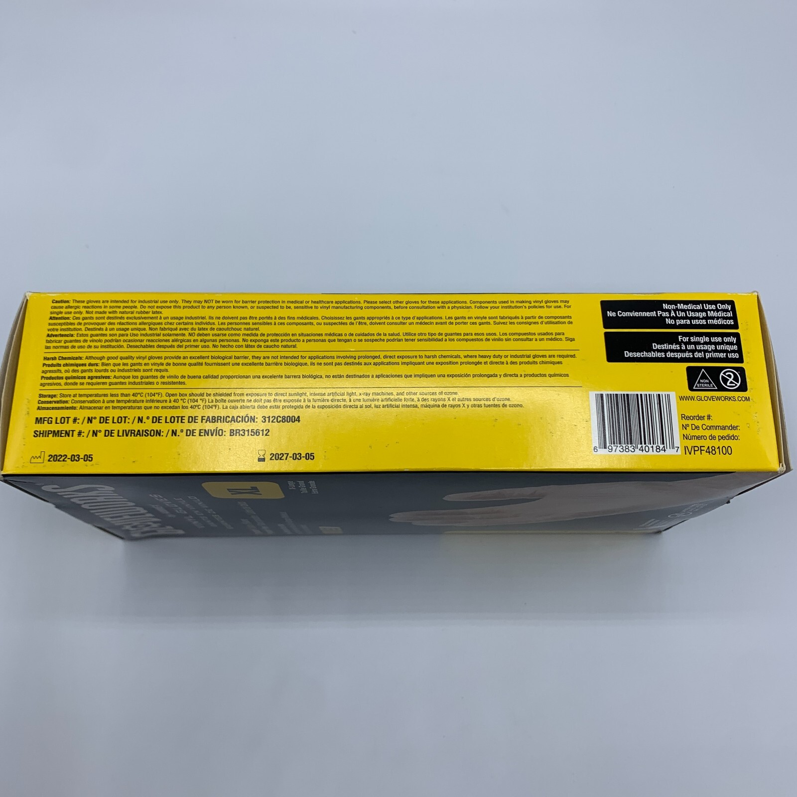 Gloveworks Clear Vinyl Industrial Gloves Box of 100 pcs Size XL 3 Mil Disposable