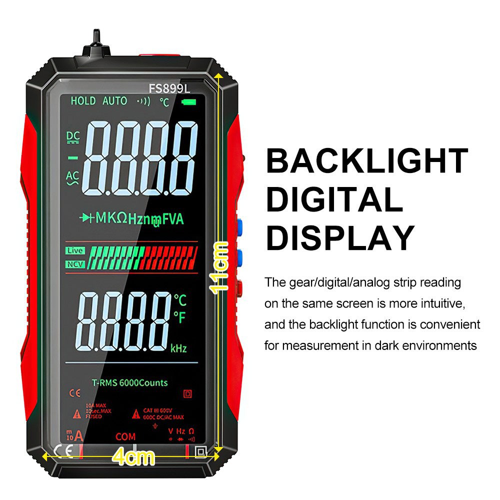 FS899L Smart Digital Multimeter,USB Rechargeable Auto-Ranging Multimeter Tester